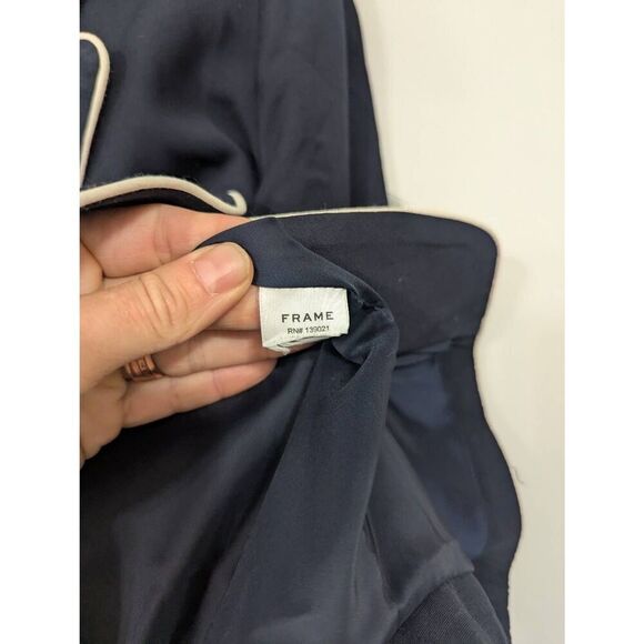 Frame Piped‎ Cropped Blazer women's 6 navy blue double breasted - Picture 8 of 9